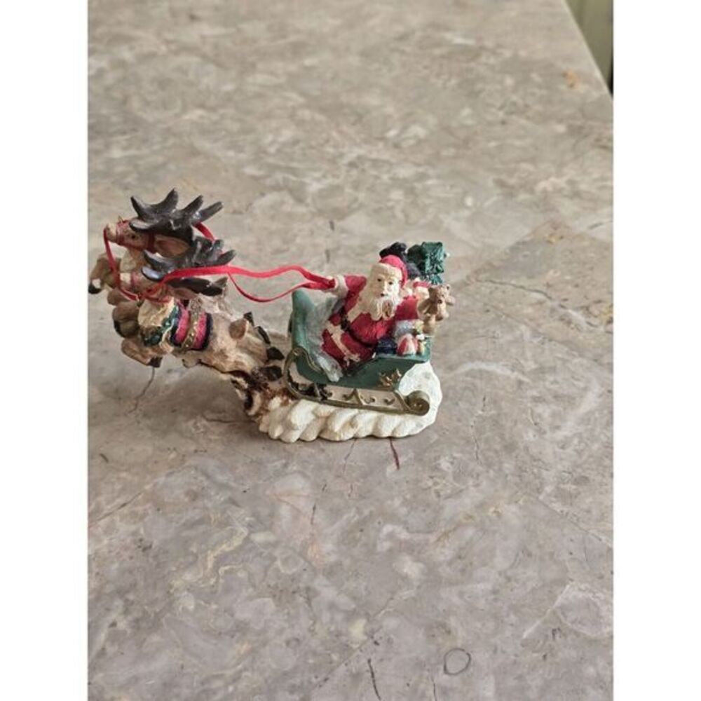 Vintage Trim‎ A Home Collection KMart Christmas Poly Santa On Sleigh w/ Reindeer